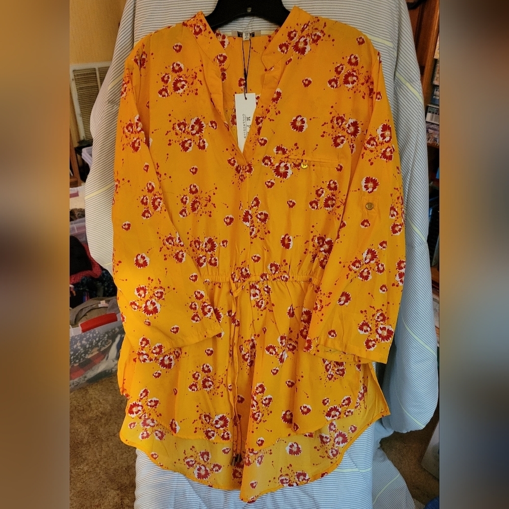 MPH Collection 3X Drawstring Waist 3/4 Sleeve Yellow Red White